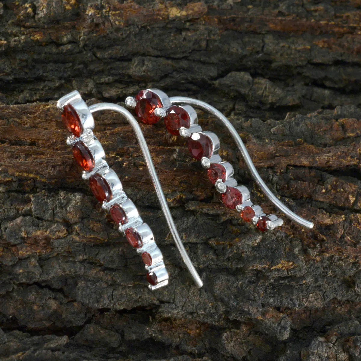 Riyo Decorative 925 Sterling Silver Earring For Female Garnet Earring Bezel Setting Red Earring Ear Cuff Earring