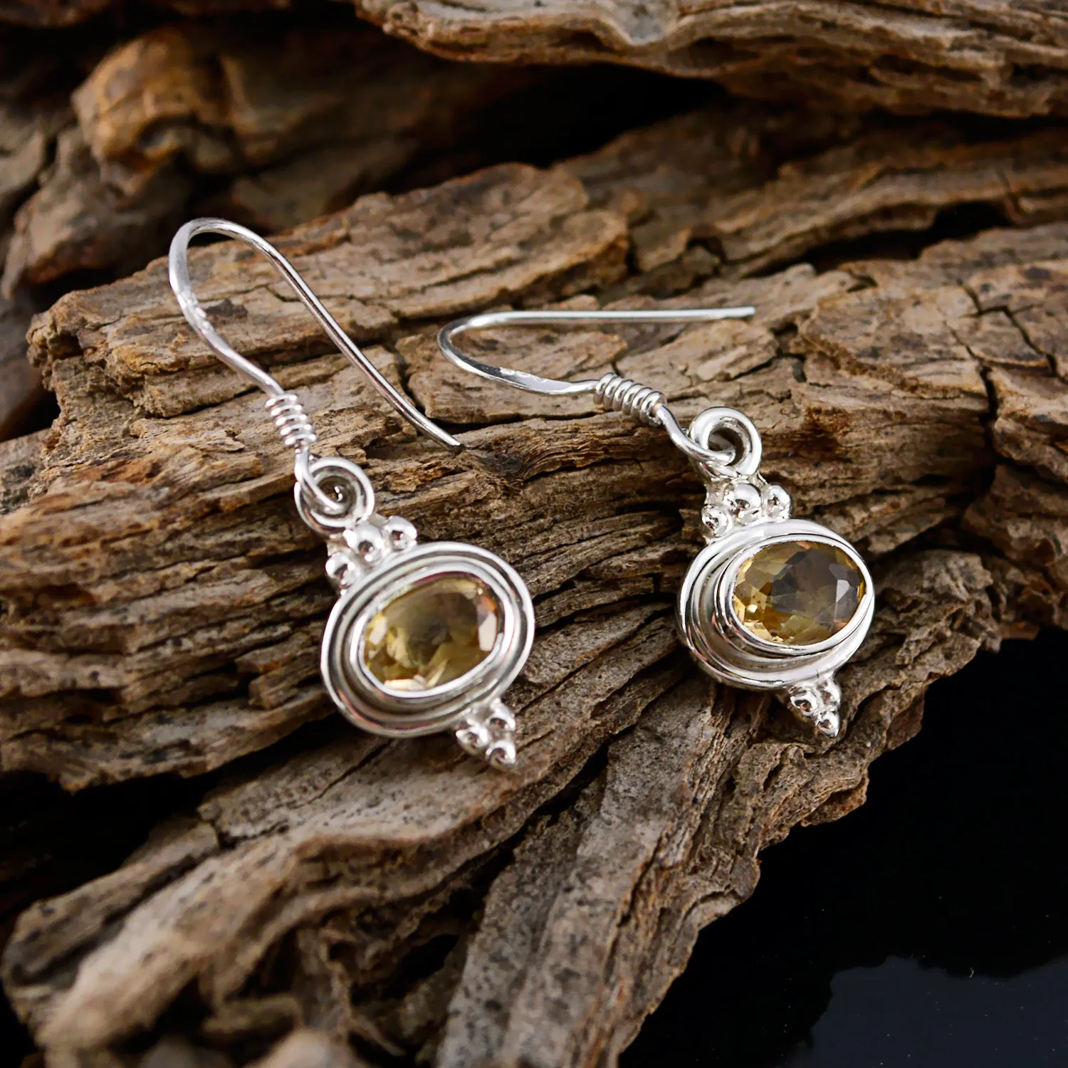Riyo Genuine Gems oval Faceted Yellow Citrine Silver Earrings graduation gift