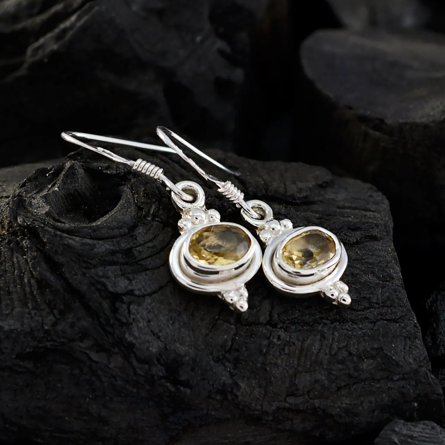 Riyo Genuine Gems oval Faceted Yellow Citrine Silver Earrings graduation gift
