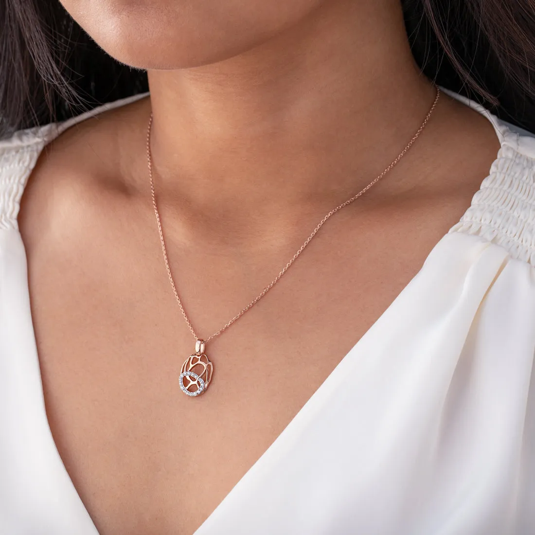 Rose-Tone Sterling Silver Organic Lattice Raindrop Pendant