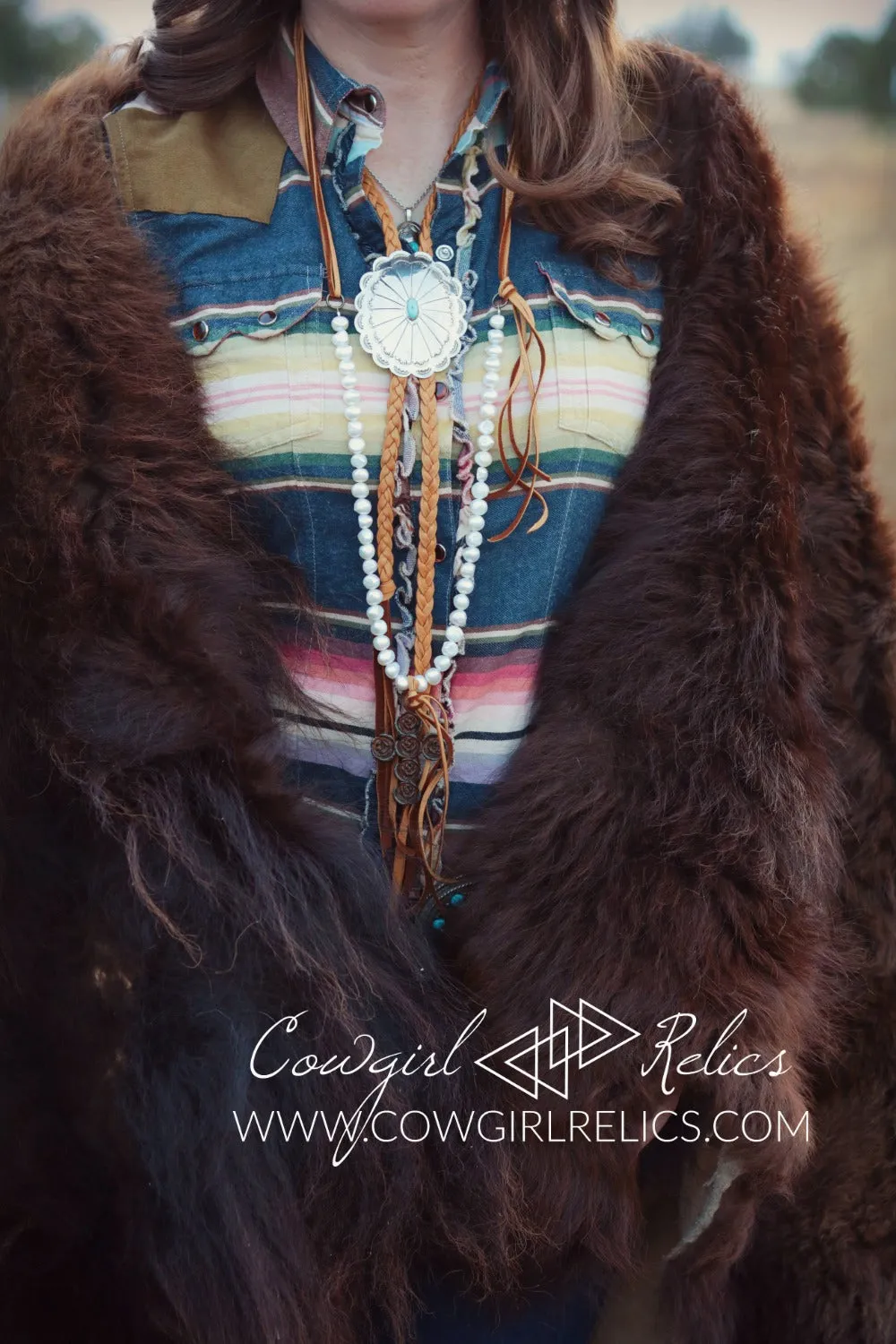 Rusty Rose Pearl and Deerskin Western Necklace