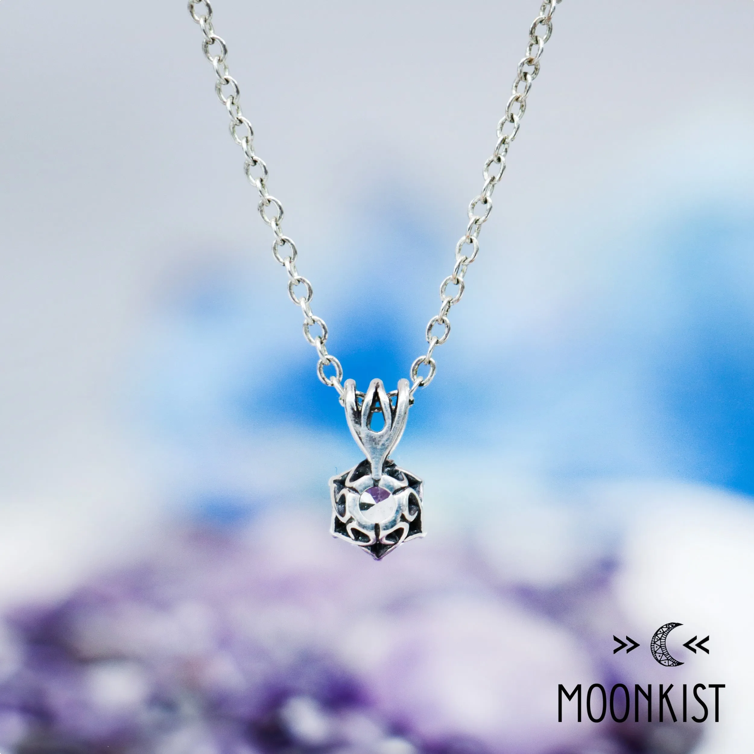 Silver White Sapphire Single Stone Pendant Necklace | Moonkist Designs