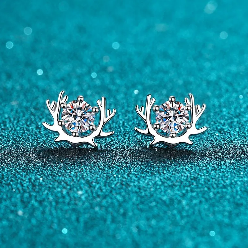 Sterling Silver Cute Moose Moissanite Stud Earrings