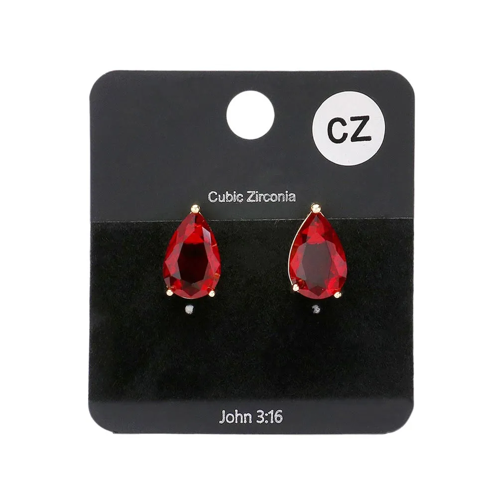 Teardrop CZ Stone Stud Earrings