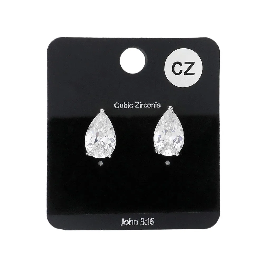 Teardrop CZ Stone Stud Earrings