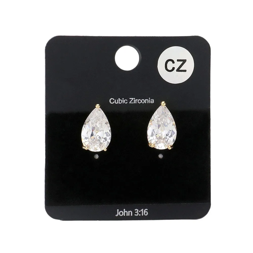 Teardrop CZ Stone Stud Earrings