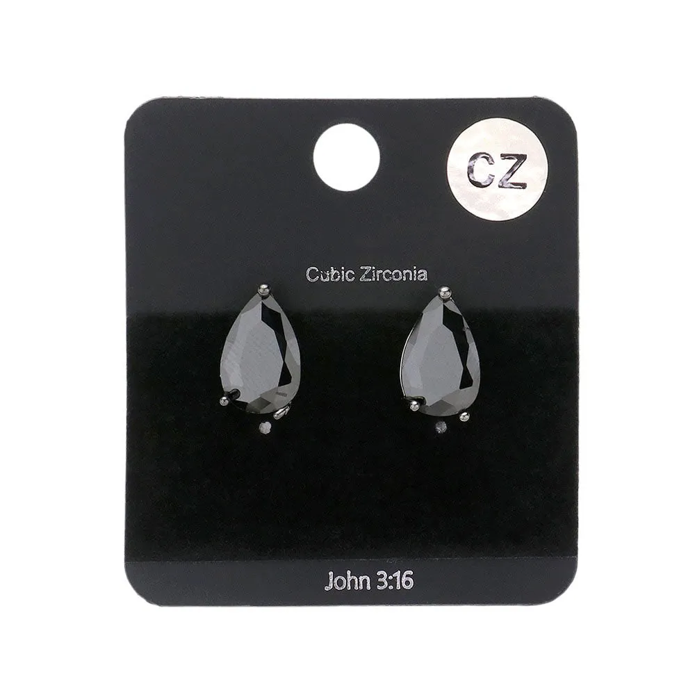 Teardrop CZ Stone Stud Earrings