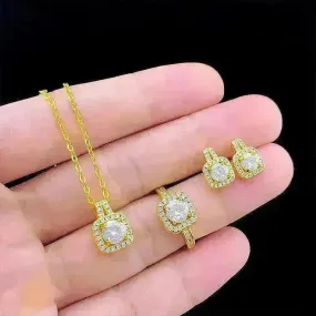 Three-piece Fashion Micro Inlaid Zircon Suit Women Necklace Earring Ring
