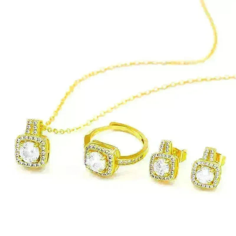 Three-piece Fashion Micro Inlaid Zircon Suit Women Necklace Earring Ring