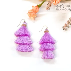 Three Tiered Tassel Earrings in Lilac