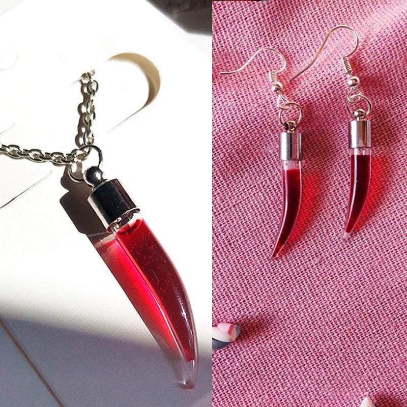 Vampire Fang Vial Necklace & Earrings